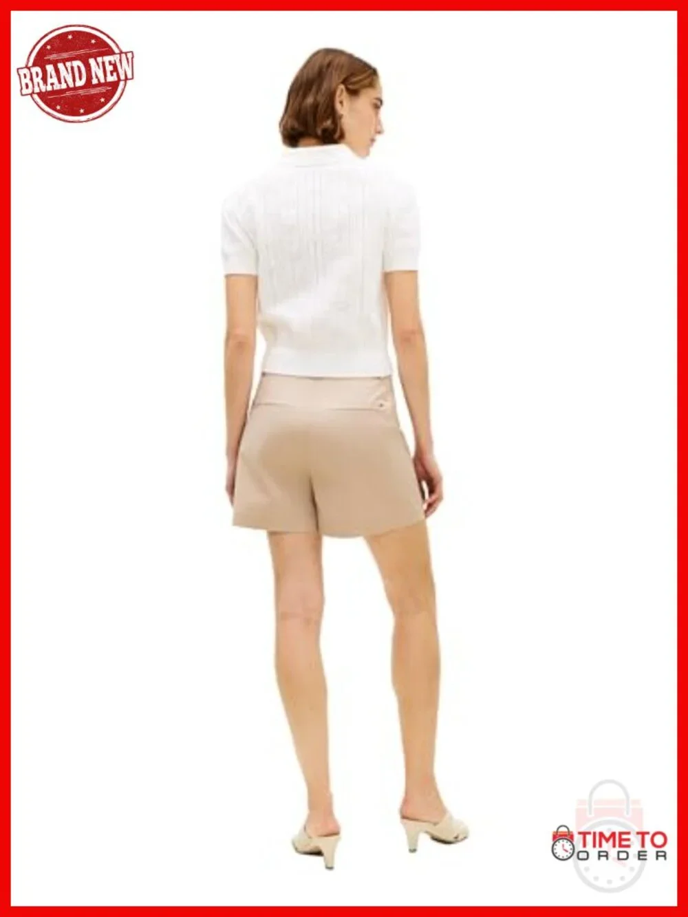Short Sleeve Cotton Polo Sweater Pointelle Knit Cropped with Puff Sleeve